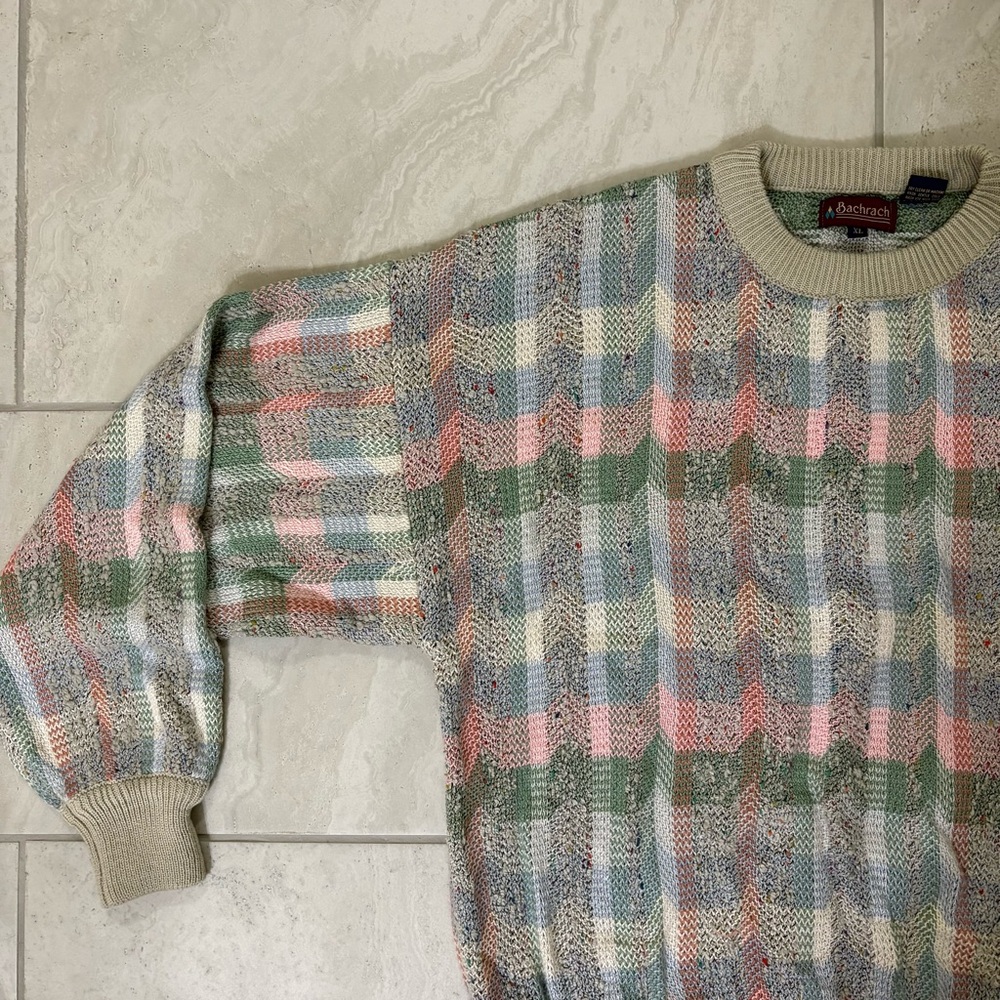 Bachrach Pastel Plaid Crewneck Sweater